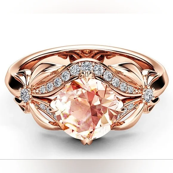 Stunning 18K Rose Gold Plated Bow Engagement Ring Cubic Zirconia Flower Size 8 - Picture 2 of 4